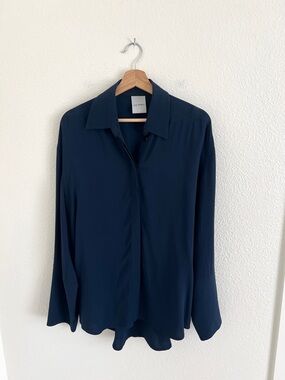 LEA PECKRE navy structured long sleeve blouse quiet luxury / size M